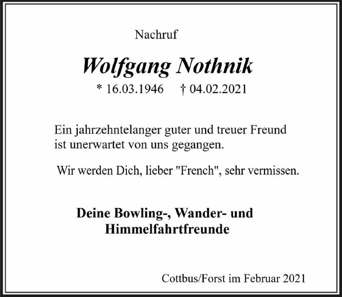 Nachruf Wolfgang Nothnik