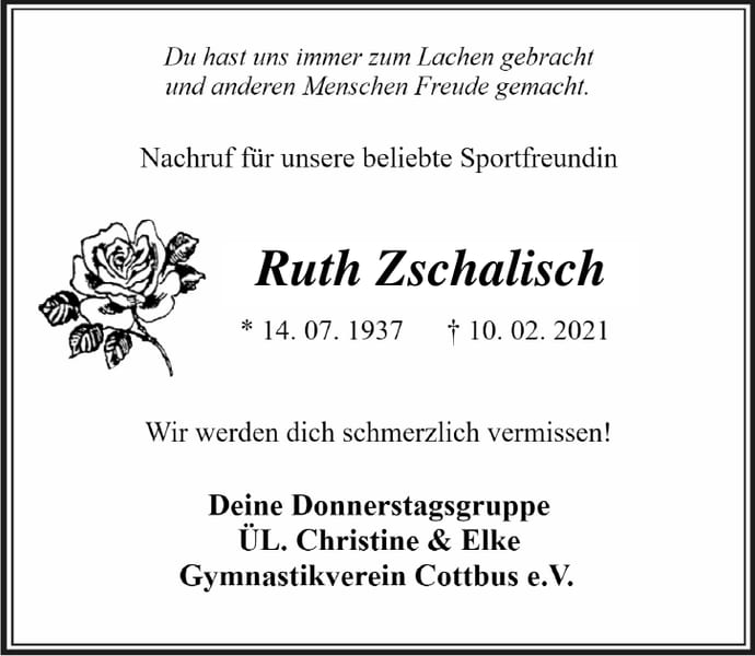 Traueranzeige Ruth Zschalisch