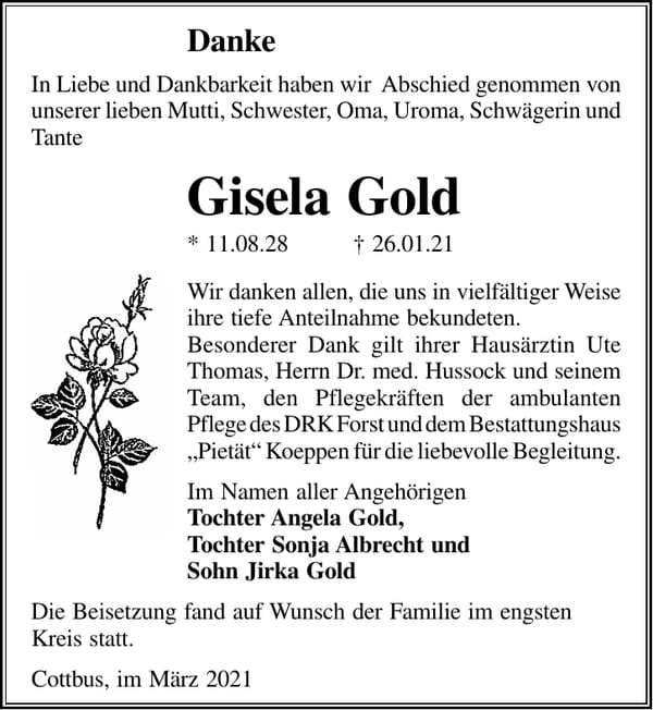 Danksagung Gisela Gold