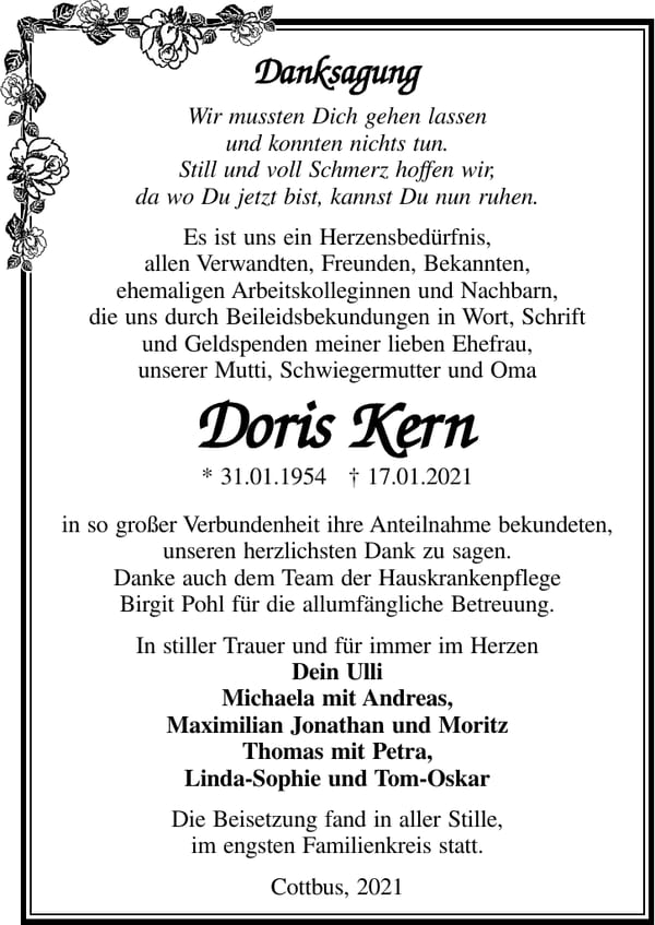 Danksagung Doris Kern
