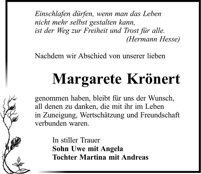 Danksagung Margarete Krönert