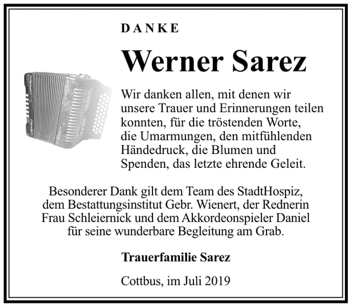 Traueranzeige Werner Sarez