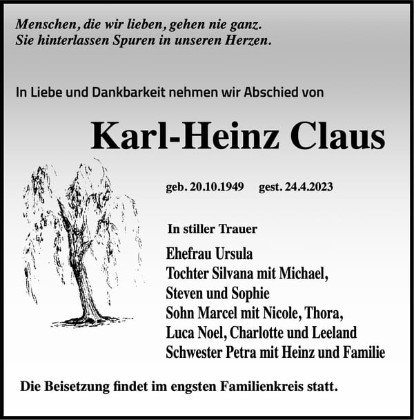 Traueranzeige Karl-Heinz Claus