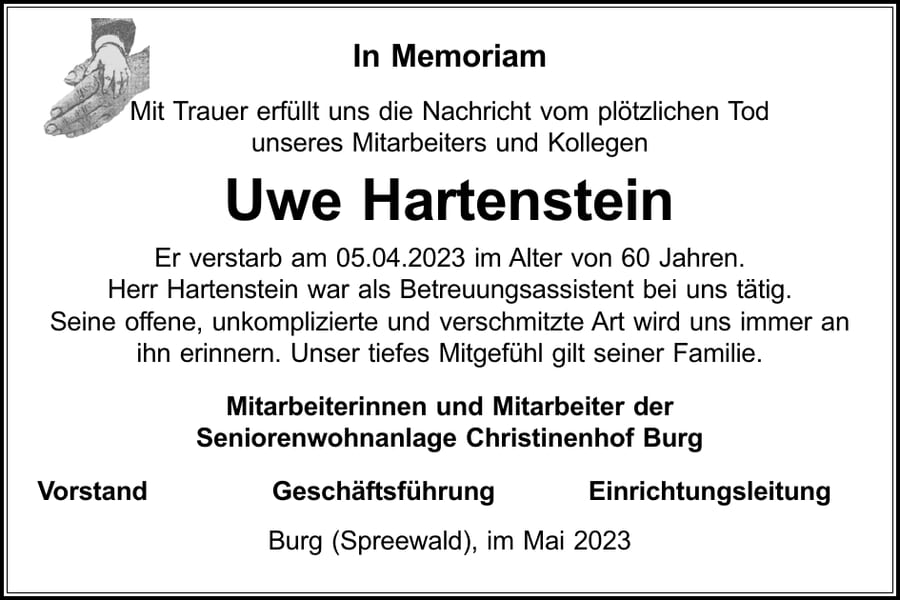 Nachruf Uwe Hartenstein