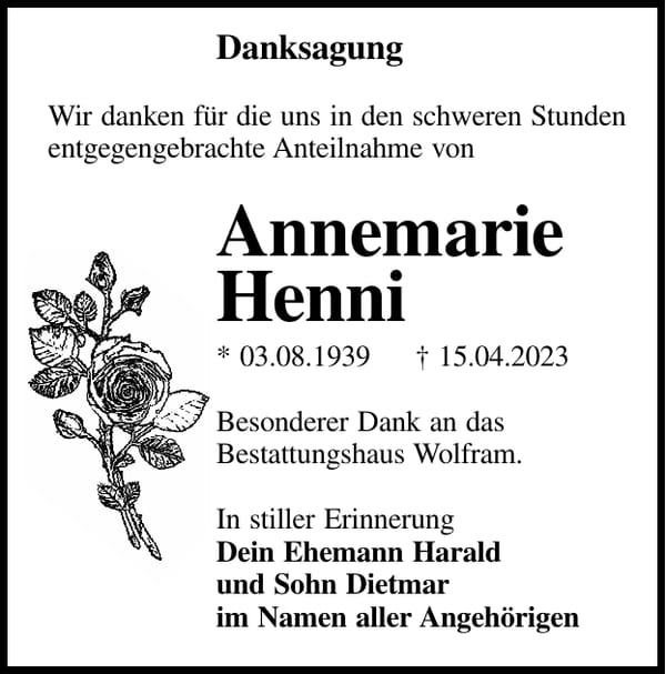 Danksagung Annemarie Henni