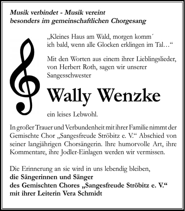 Nachruf Wally Wenzke