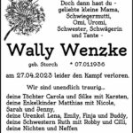Traueranzeige Wally Wenzke, geb. Storch