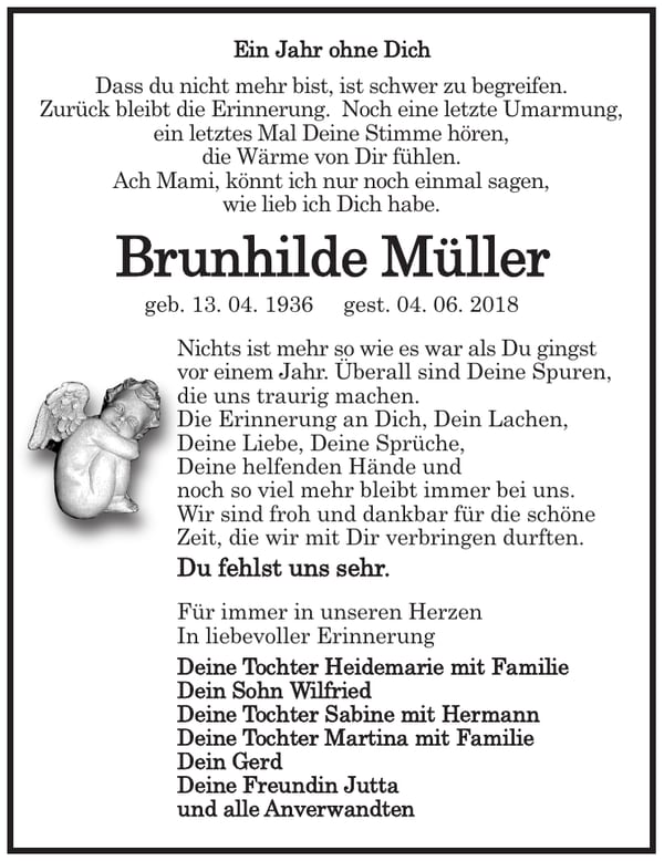 Traueranzeige Brunhilde Müller