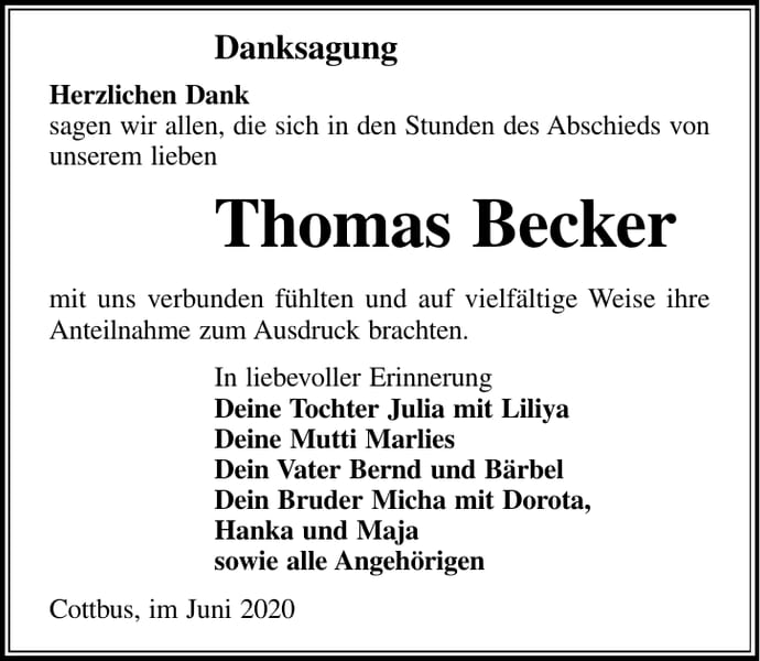 Danksagung Thomas Becker