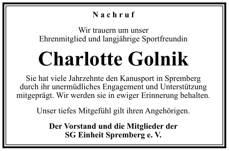 Traueranzeige Charlotte Golnik