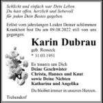 Traueranzeige Karin Dubrau, geb. Rosseck