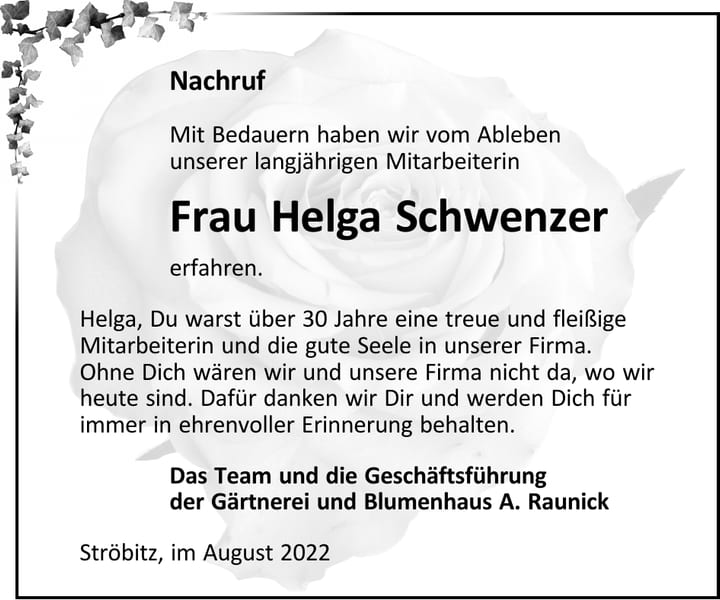Nachruf Helga Schwenzer