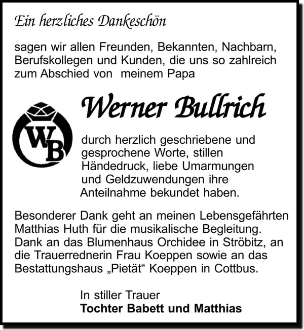 Danksagung Werner Bullrich