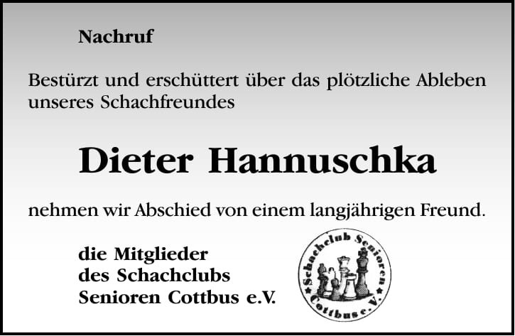 Nachruf Dieter Hannuschka