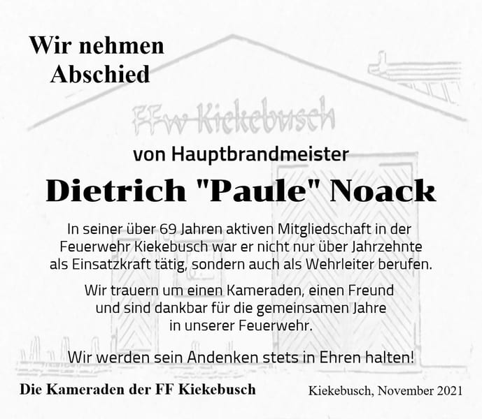 Nachruf Dietrich „Paule“ Noack