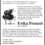 Danksagung Erika Prenzel, geb. Pokrandt