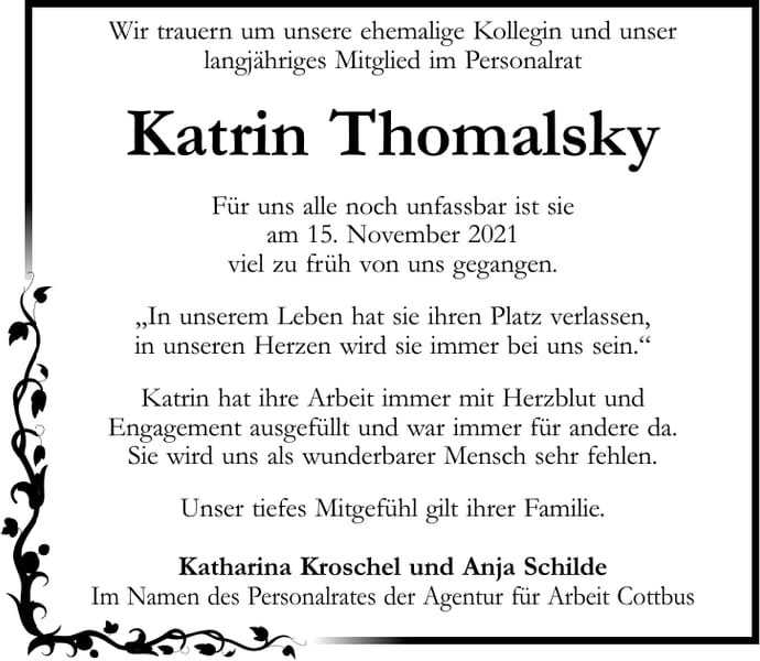 Nachruf Katrin Thomalsky