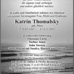 Traueranzeige Katrin Thomalsky, geb. Prinz