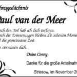 Jahresgedenken Paul van der Meer