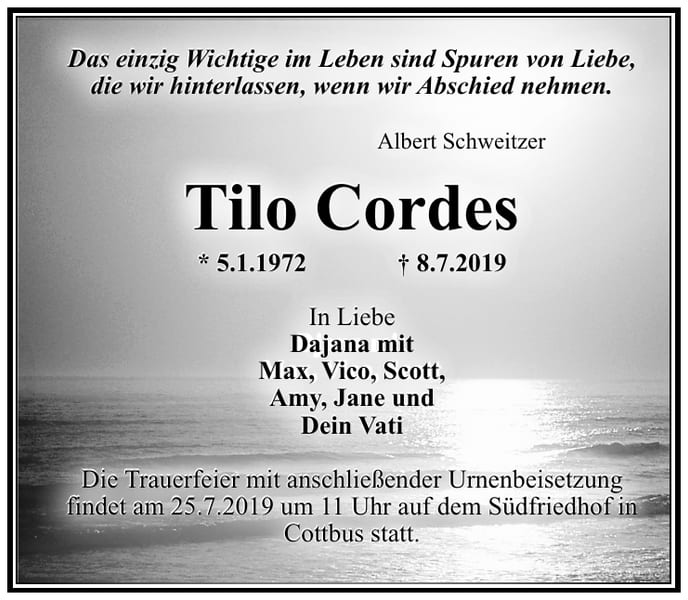 Traueranzeige Tilo Cordes