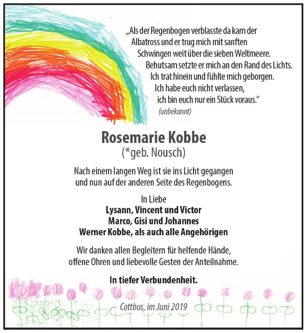 Traueranzeige Rosemarie Kobbe, geb. Nousch