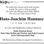 Traueranzeige Hans-Joachim Hannusch