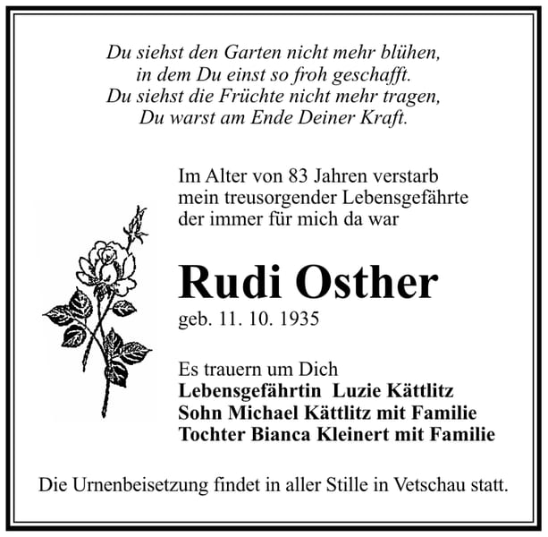 Traueranzeige Rudi Osther