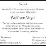Traueranzeige Wolfram Vogel