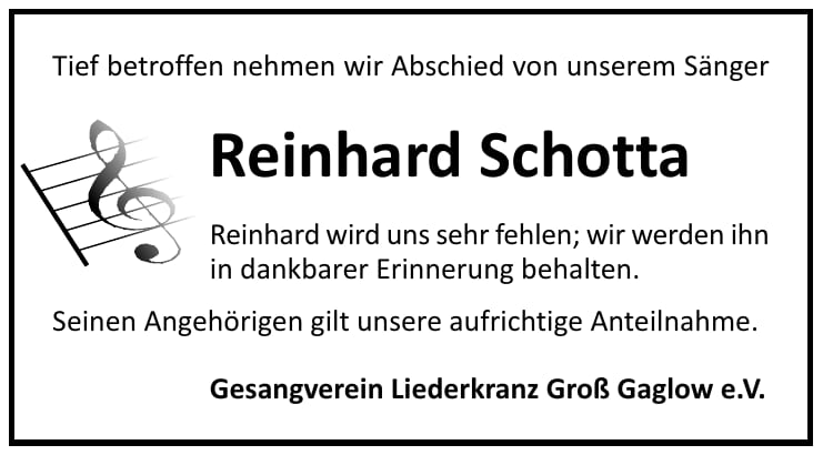 Traueranzeige Reinhard Schotta