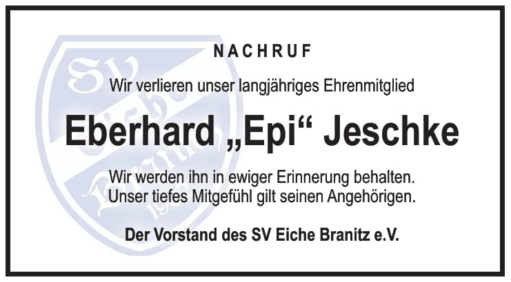 Traueranzeige Eberhard „Epi“ Jeschke