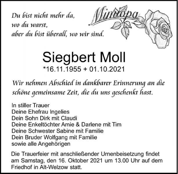 Traueranzeige Siegbert Moll