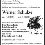 Traueranzeige Werner Schulze