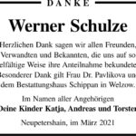 Danksagung Werner Schulze