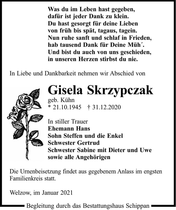 Traueranzeige Gisela Skrzypczak, geb. Kühn