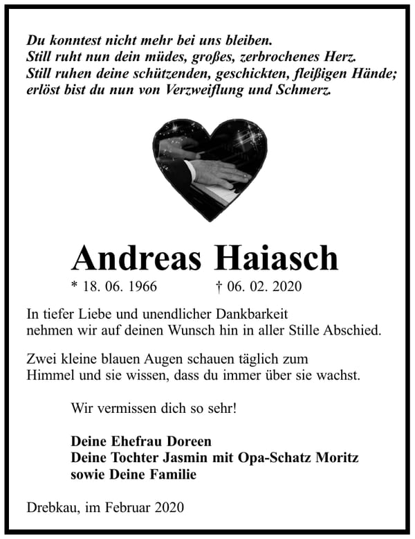 Traueranzeige Andreas Haiasch
