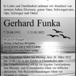 Traueranzeige Gerhard Funka