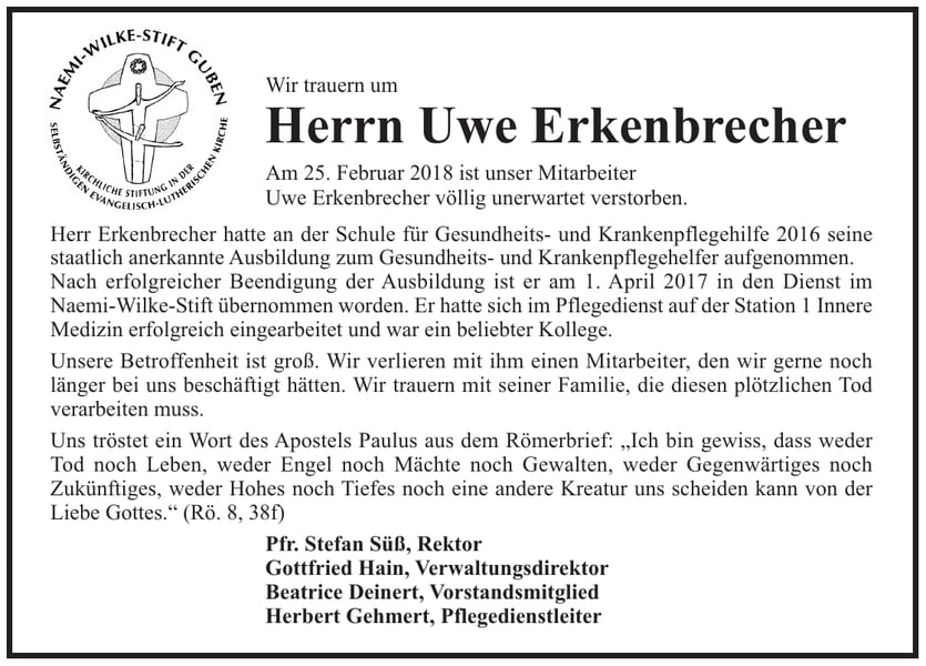 Nachruf Herrn Uwe Erkenbrecher