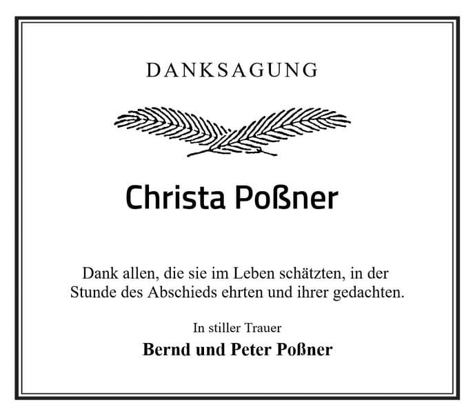 Traueranzeige Christa Poßner