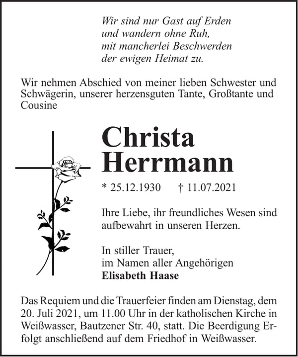 Traueranzeige Christa Herrmann