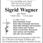 Traueranzeige Sigrid Wagner, geb. Marko