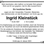 Danksagung Ingrid Kleinstück