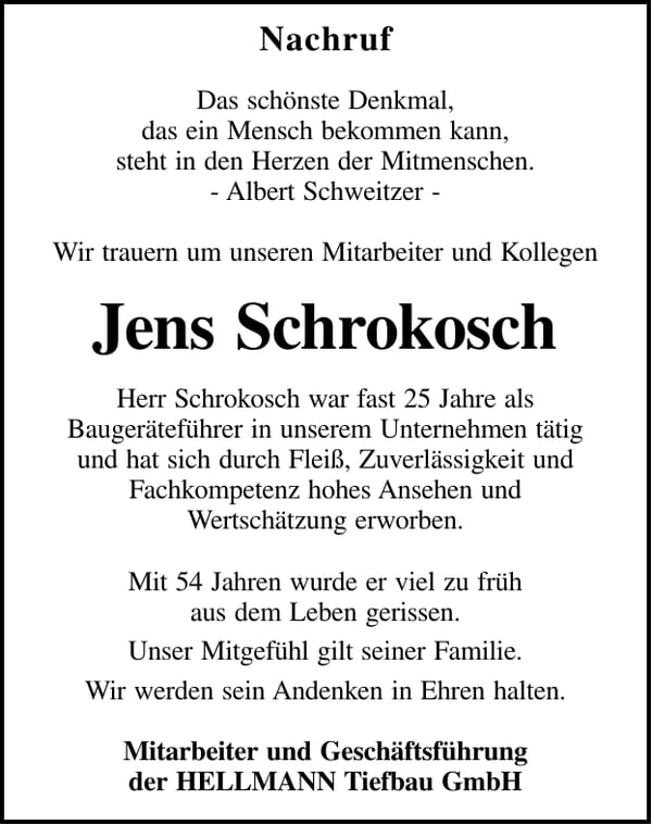 Nachruf Jens Schrokosch