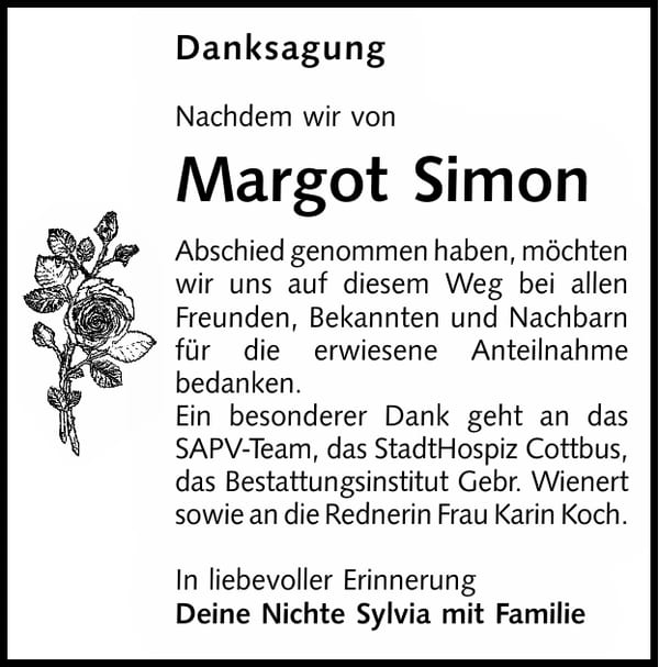 Danksagung Margot Simon