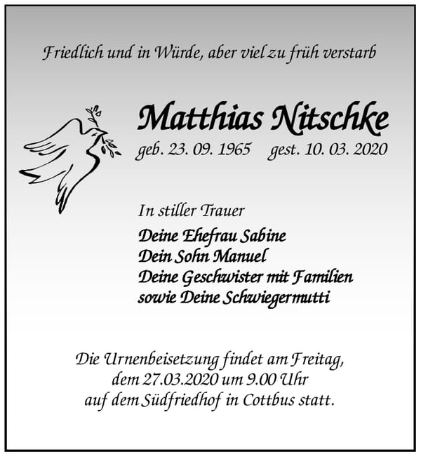 Traueranzeige Matthias Nitschke