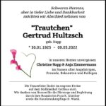 Traueranzeige Gertrud „Trautchen“ Hultzsch, geb. Napp