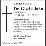 Traueranzeige Dr. Gisela Jahn, geb. Schöneich