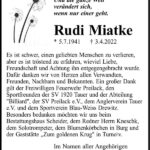 Traueranzeige Rudi Miatke