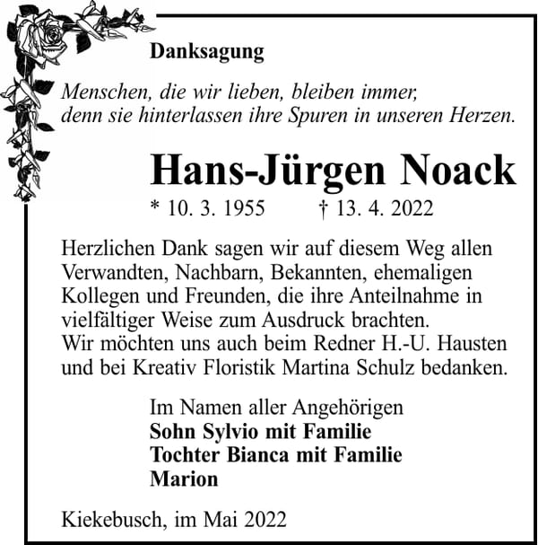 Danksagung Hans-Jürgen Noack
