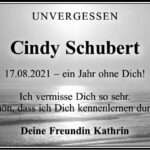 Jahresgedenken Cindy Schubert