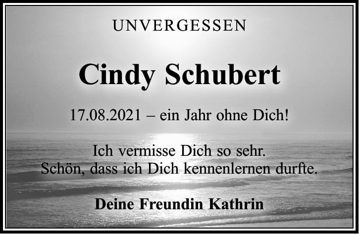 Jahresgedenken Cindy Schubert